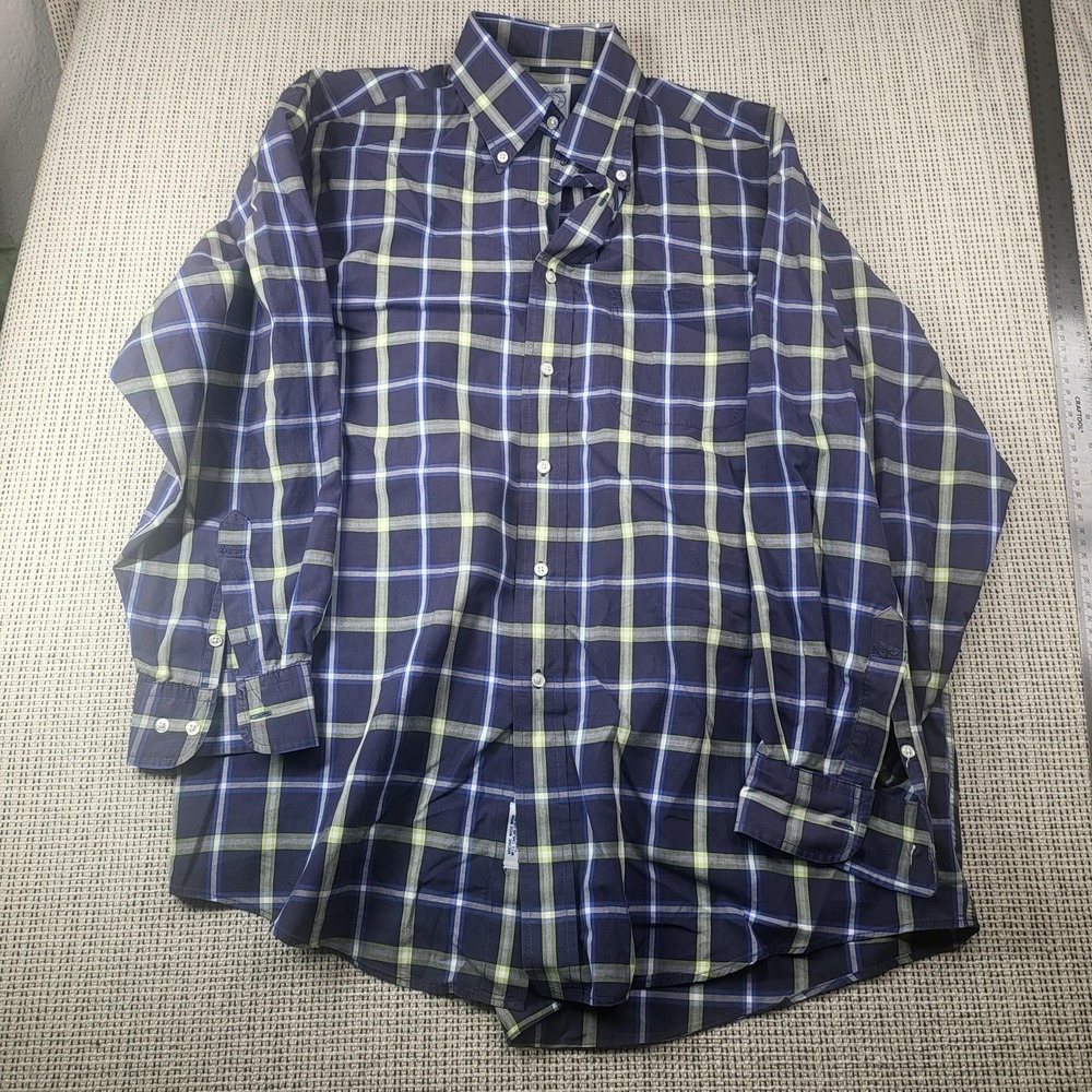 Brooks Brothers Shirt Mens Large Blue Plaid Long Sleeve Button Down Casual